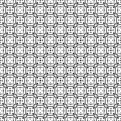 Black and white seamless abstract pattern. Background and backdrop. Grayscale ornamental design. Mosaic ornaments. Vector graphic illustration. EPS10.