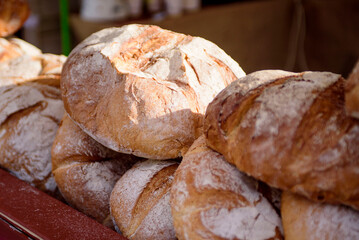 Fresh homemade bread close-up. Appetizing loaf of bread.