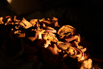 Photo of dried apples in the attic