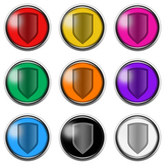 Shield button icon set isolated on white with clipping path 3d illustration