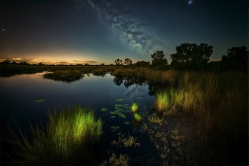 Twilight starry evening over the bayou