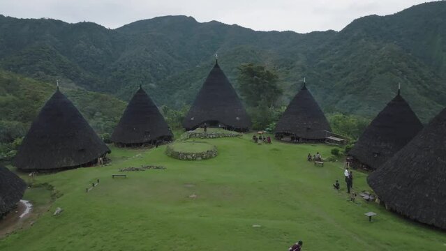 Aerial view Wae Rebo village, Flores, Indonesia. The Komodo island area.
