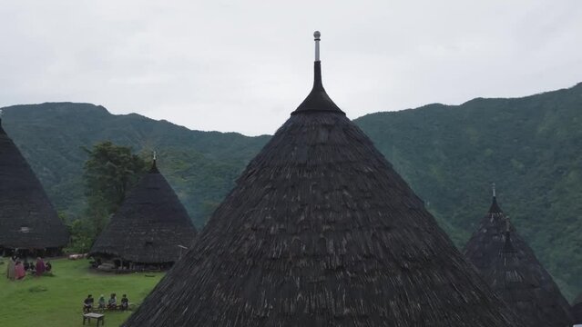 Aerial view Wae Rebo village, Flores, Indonesia. The Komodo island area.
