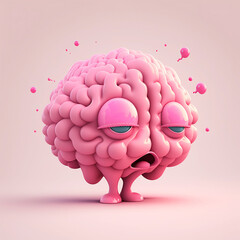 cerveau en personnage cartoon - rendu 3D