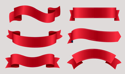 Red Silk Ribbon Big Set Grey Background