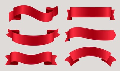 Red Silk Ribbon Big Set Grey Background