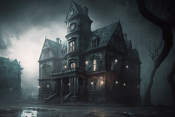 Stormy Dark Sky and Abandoned Horror House
