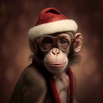 Ai Generated Holiday Dressed Up Monkey. Created Using Ai Generative. 