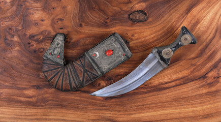 arabic dagger on wooden background