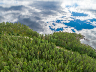 Reflection of Clouds in a Lake in Swedish Lapland Aerial