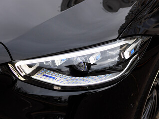 front headlight of luxury luxury car in black color