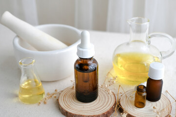 close up aromatherapy and apothecary oil. herbal medicine concept.