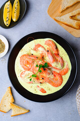 Creamy Shrimps with Sauce in a Bowl