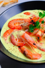 Creamy Shrimps with Sauce in a Bowl