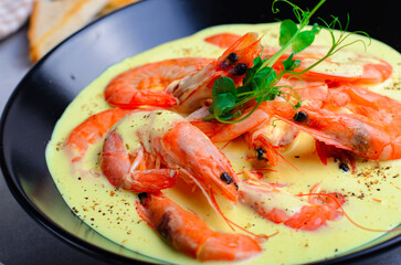Creamy Shrimps with Sauce in a Bowl