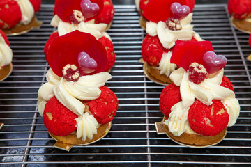 Candy decorated with red rose petals. Mothers day