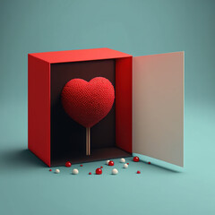 Red heart gift box. Generative ai