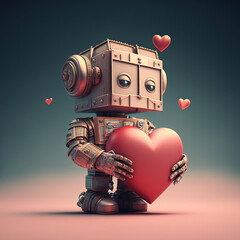 Mini Robot hold Heart. Generative ai - obrazy, fototapety, plakaty