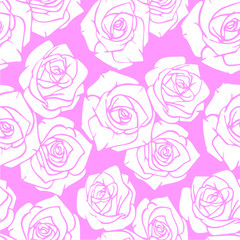 seamless graphic pattern of white silhouettes of roses on a pink background, texture, design