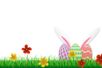 Easter rabbit ears with Easter eggs and transparent background