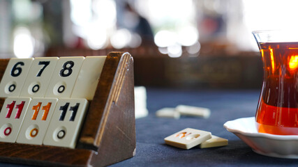 okey game pieces, stones and rummy board