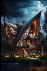 Experimental architecture design, creative, beautiful lighting. Picturesque sketching, architectural visualization.