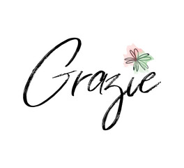 Obraz premium vector design with black thanks text in italian and colored flower, typography on white background
