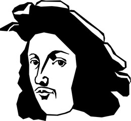 Raffaello Sanzio da Urbino, better known as Raphael, Italian painter and architect, 1483 - 1520, Stylized Black and White Vector Illustration