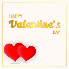 valentines day romantic white background with two red hearts