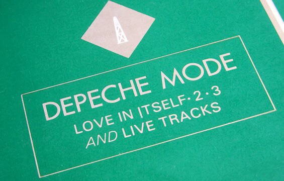 Viersen, Germany - January 2. 2023: Closeup of isolated vinyl record cover of Depeche Mode green live tracks album