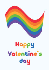 Beautiful greeting card for Valentine's Day with rainbow flag on white background. LGBT concept