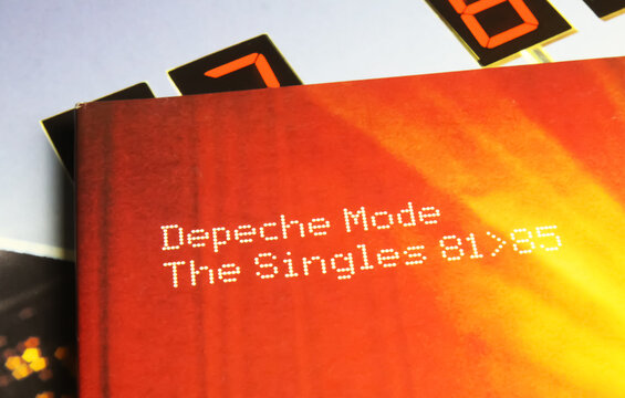 Viersen, Germany - January 2. 2023: Closeup of isolated vinyl record cover of Depeche Mode eighties singles