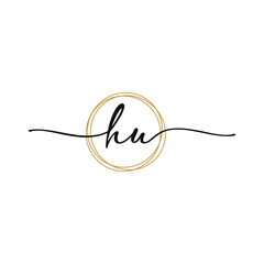 Obraz premium HU Initial Script Letter Beauty Logo Template