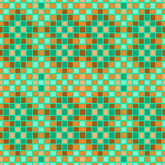 Seamless mosaic ornament with a complex pattern with a predominance of green and brown colors. Geometric fantasy. Decorative design for floor, wall or other surface. Vector illustration