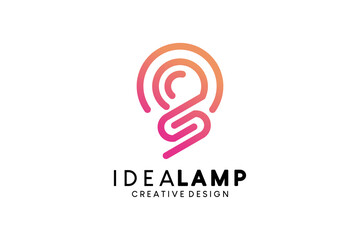 Idea lamp icon logo design with creative line art