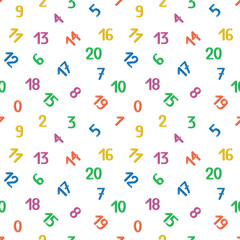 Seamless pattern with multicolored numbers in cartoon style. Element for creating design for children. For printing on paper, fabric, scrapbooking.
