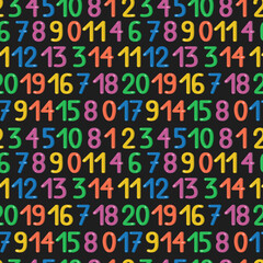 Seamless pattern with multicolored numbers in cartoon style. Element for creating design for children. For printing on paper, fabric, scrapbooking.