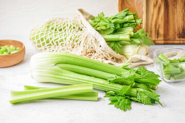 Fresh green celery on light table