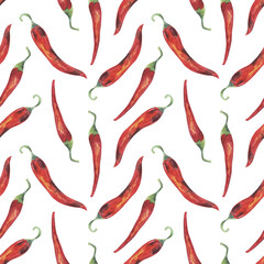 Red Chili pepper watercolor pattern. hand drawn illustration