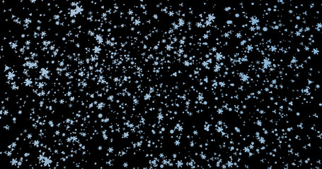 3d rendering. Snowflakes on a black background. Banner, printing of promotional materials, announcements, posters, signs.