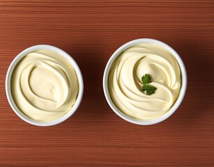 bowl of tasty mayonnaise on wooden background