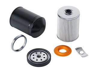 Spare new oil filter parts on transparent background