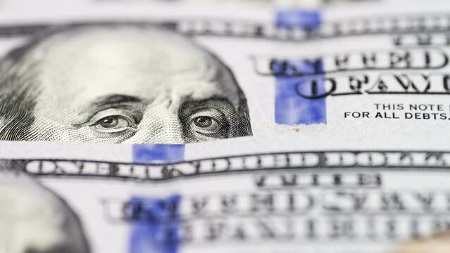 One Hundred American dollar bill macro. 100 USD bill money background