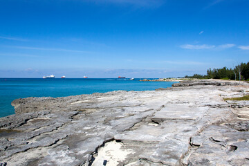 Grand Bahama Island Rocky Landscape And Industrial Ships