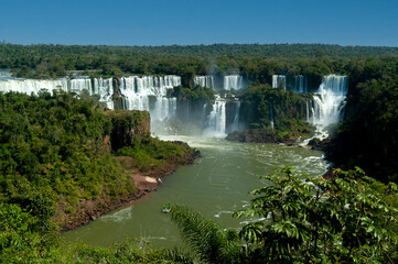 iguazu falls seen from the brazilian side in distant angles diablo throat and with its waterfalls and its vegetation