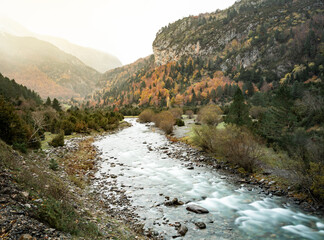 Fototapeta na wymiar River crossing an alpine landscape
