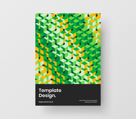 Bright mosaic pattern company brochure illustration. Colorful placard A4 vector design layout.