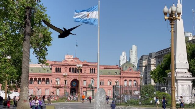 Casa Rosada and Plaza de Mayo in Buenos Aires, Argentina. 4K Resolution.