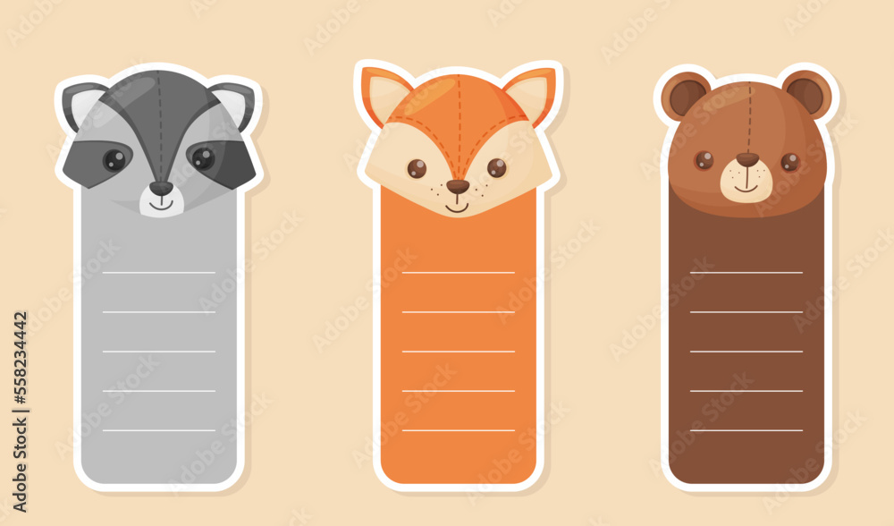 Poster empty note card with animal heads or notebook page for notes vector set