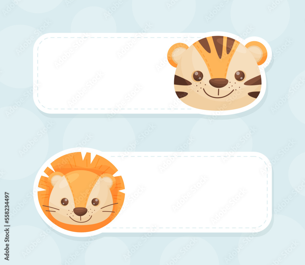Aufkleber empty note card with animal heads or notebook page for notes vector set